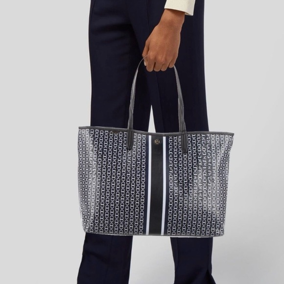 Tory Burch Handbags - Tory Burch Gemini Link Tote Black White Coated Canvas Geo Work Shoulder Bag
